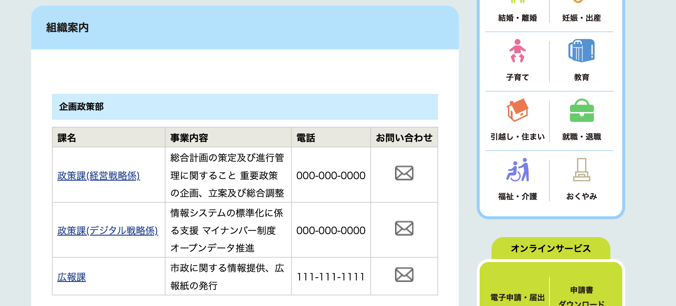 組織一覧公開画面